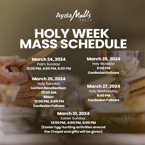ayala feliz mass schedule today|Holy Week 2023: Your Guide to Metro Manila Mall Hours.
